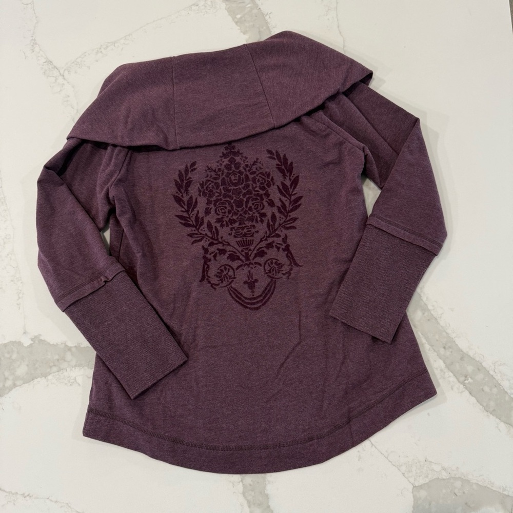 Soft Surroundings CowlNeck Damask Sweater Womens Small Petite Muted Plum Purple